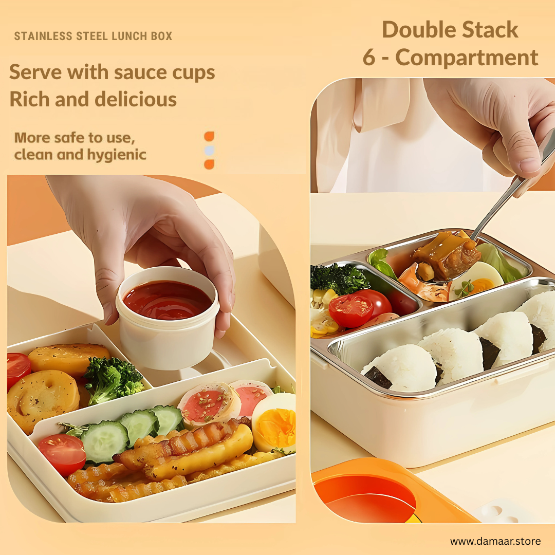 Super Lunch Box | 6 Compartment | Spacious and Stylish | Stainless Steel | Leakproof