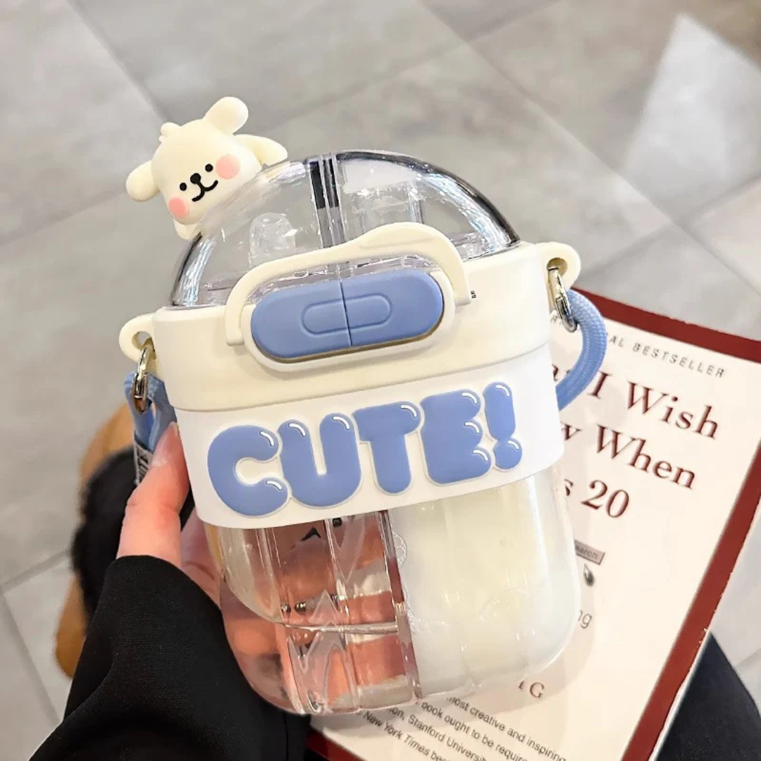 Cute Double Sipper Water Bottle | 700 ML Large Capacity | Adorable Bear Theme Design |