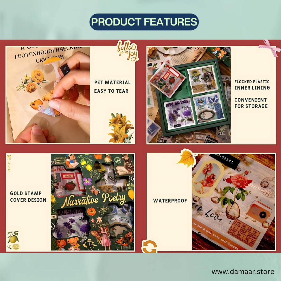 Vintage and Nature Style Sticker Collection | 100 sheets and 640 patterns