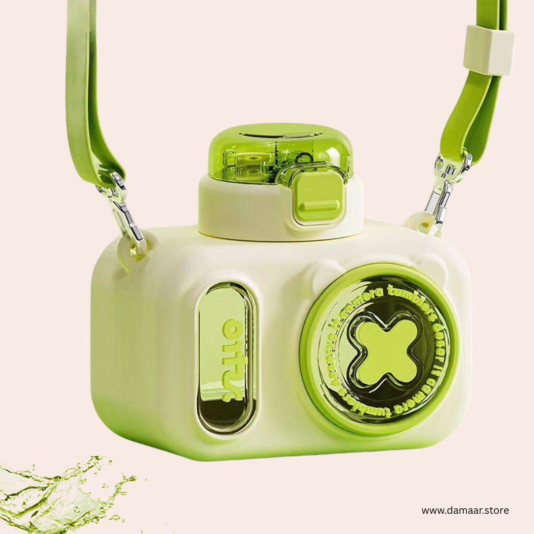 Cute Camera Water Bottle | 600 ML Capacity | Adjustable Shoulder Strap | Beautiful Colour | Gift for Kids