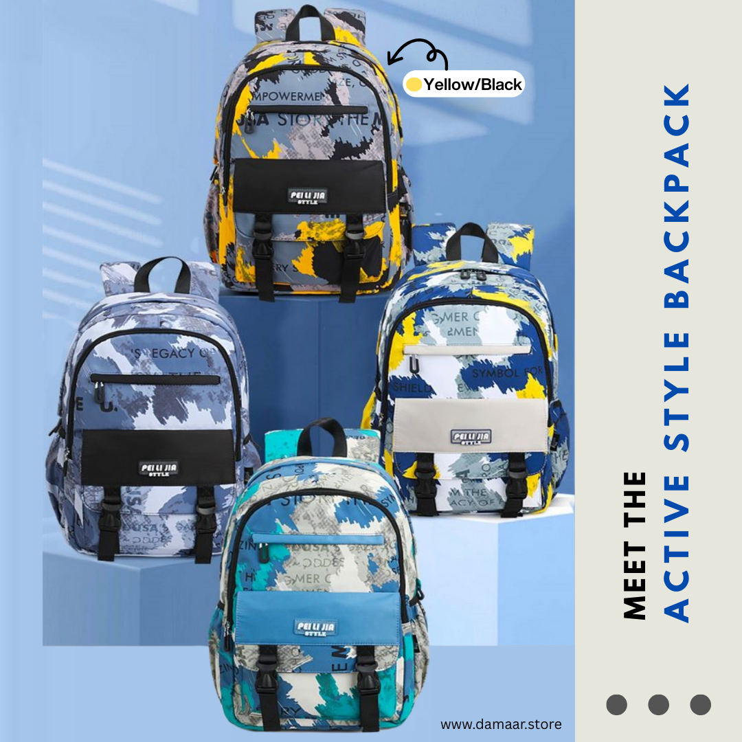 Active Style Backpack | Large Size | More Storage | Light weight | Multicolour | Ideal for aged 6+ and teenagers