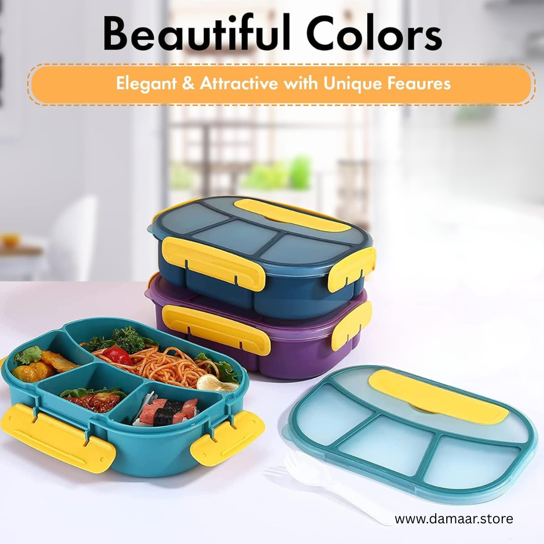 4 Compartment Lunch Box | Large Capacity 1800ML | Bento Box | Style and Design | Kids & Adult