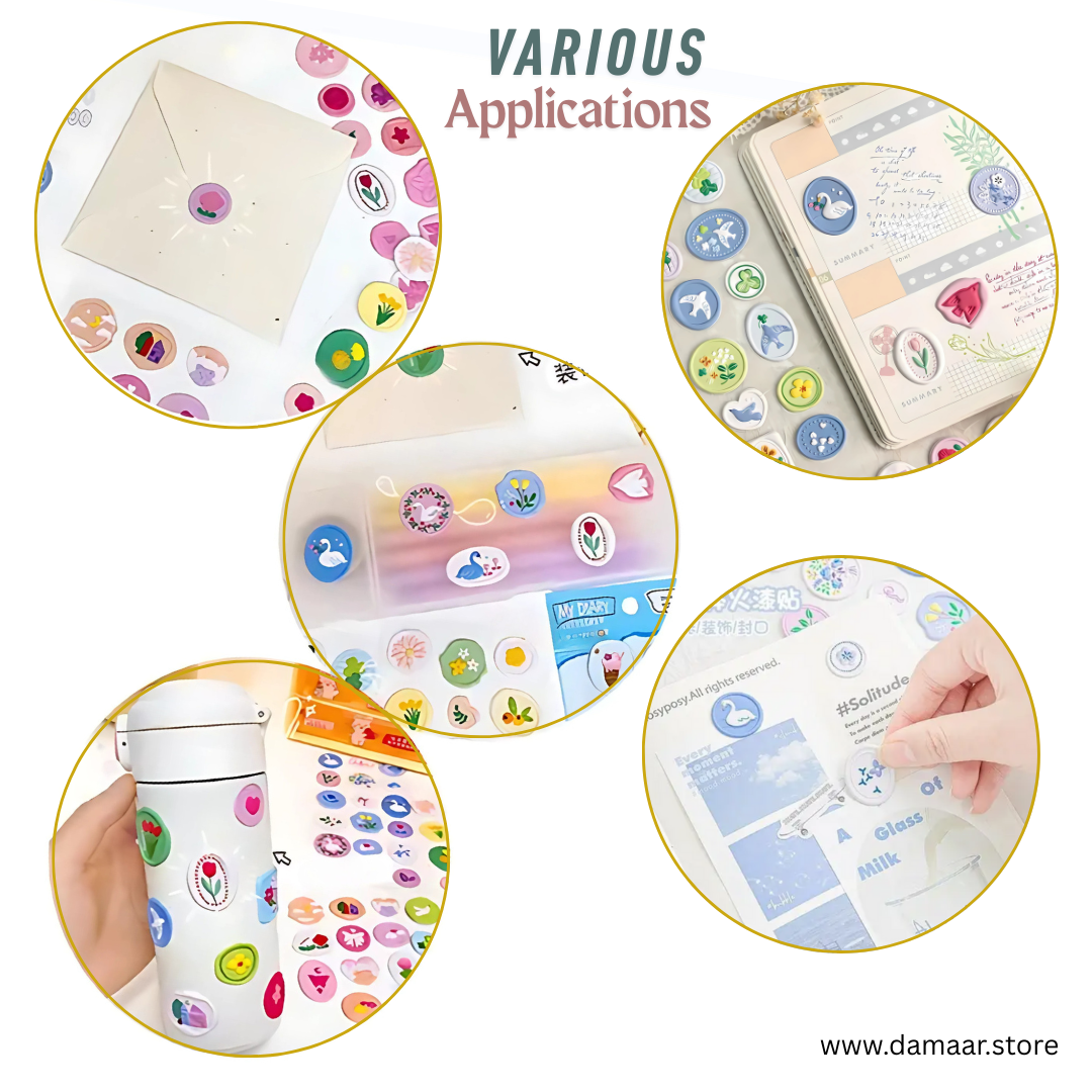 Seal Stamp Stickers | 3D Puffy - PVC | Pack of 6 Different Design | 108 Stickers | Many Styles