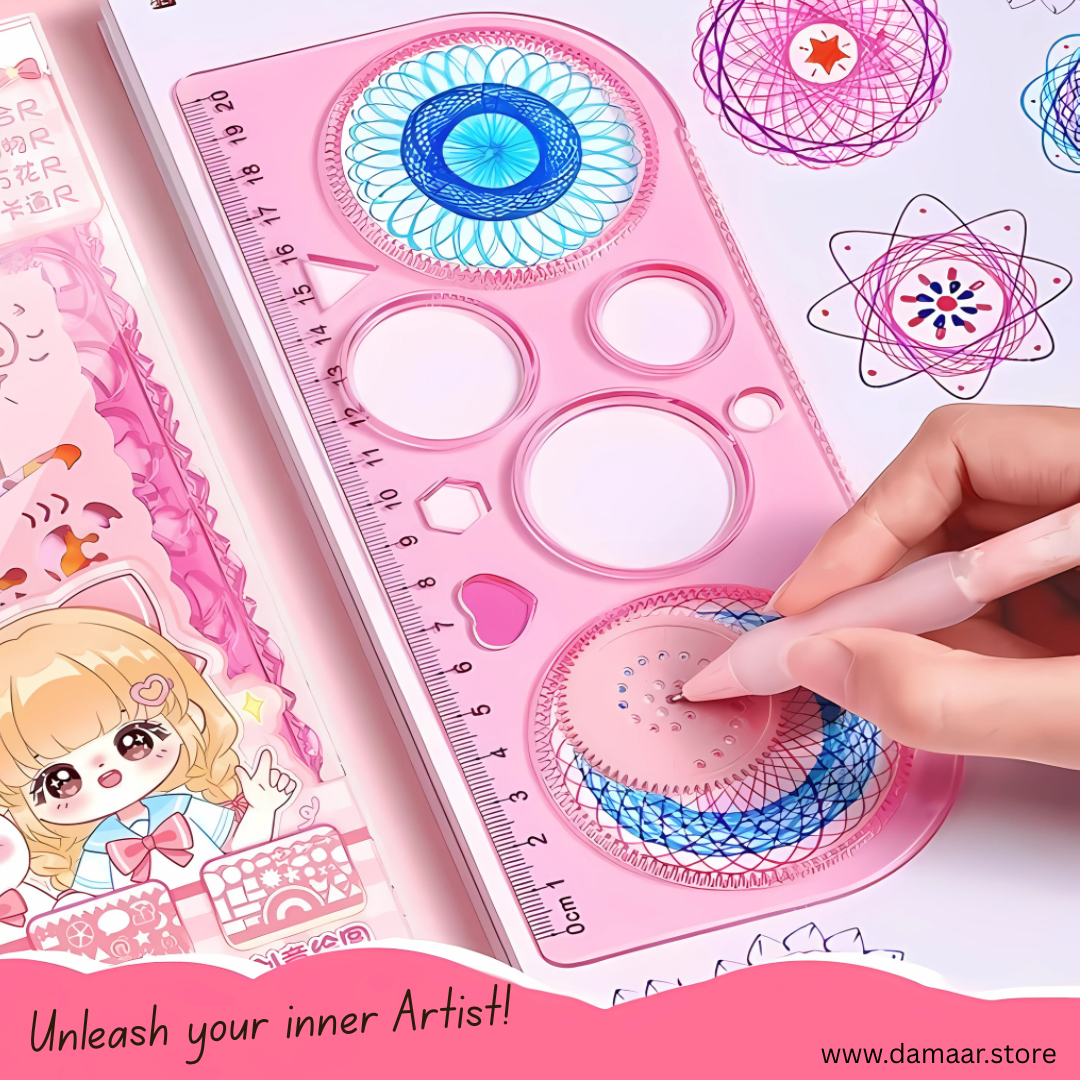 Doodle Buddy Drawing Ruler Set | Doodle Ruler | Variety of Design | 7+1 Set | 10 in 1 Colour Pen | Colourful