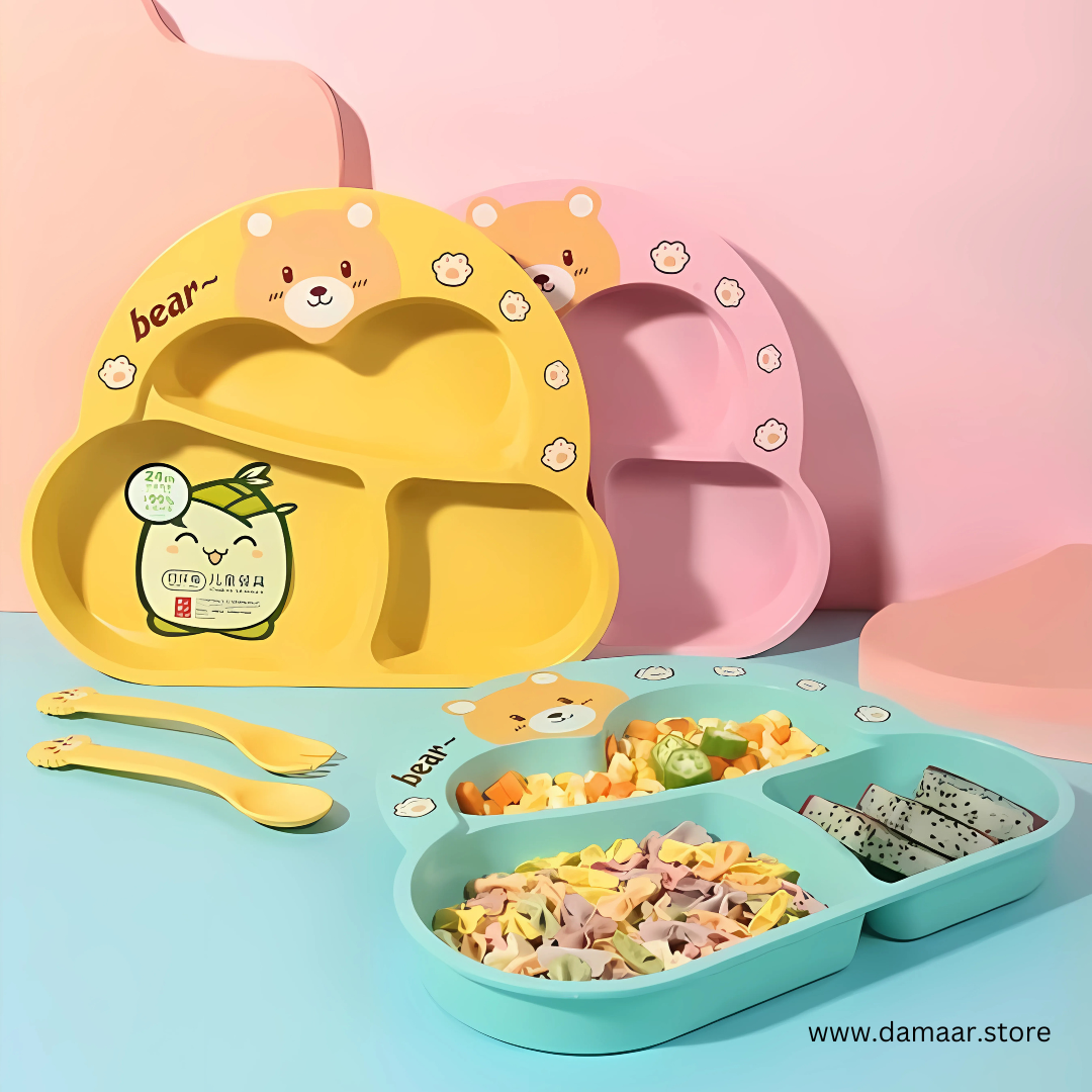 Bubu Bear Kids Plate | Bamboo Fiber Material | Anti-bacterial & Safe | Random Colour