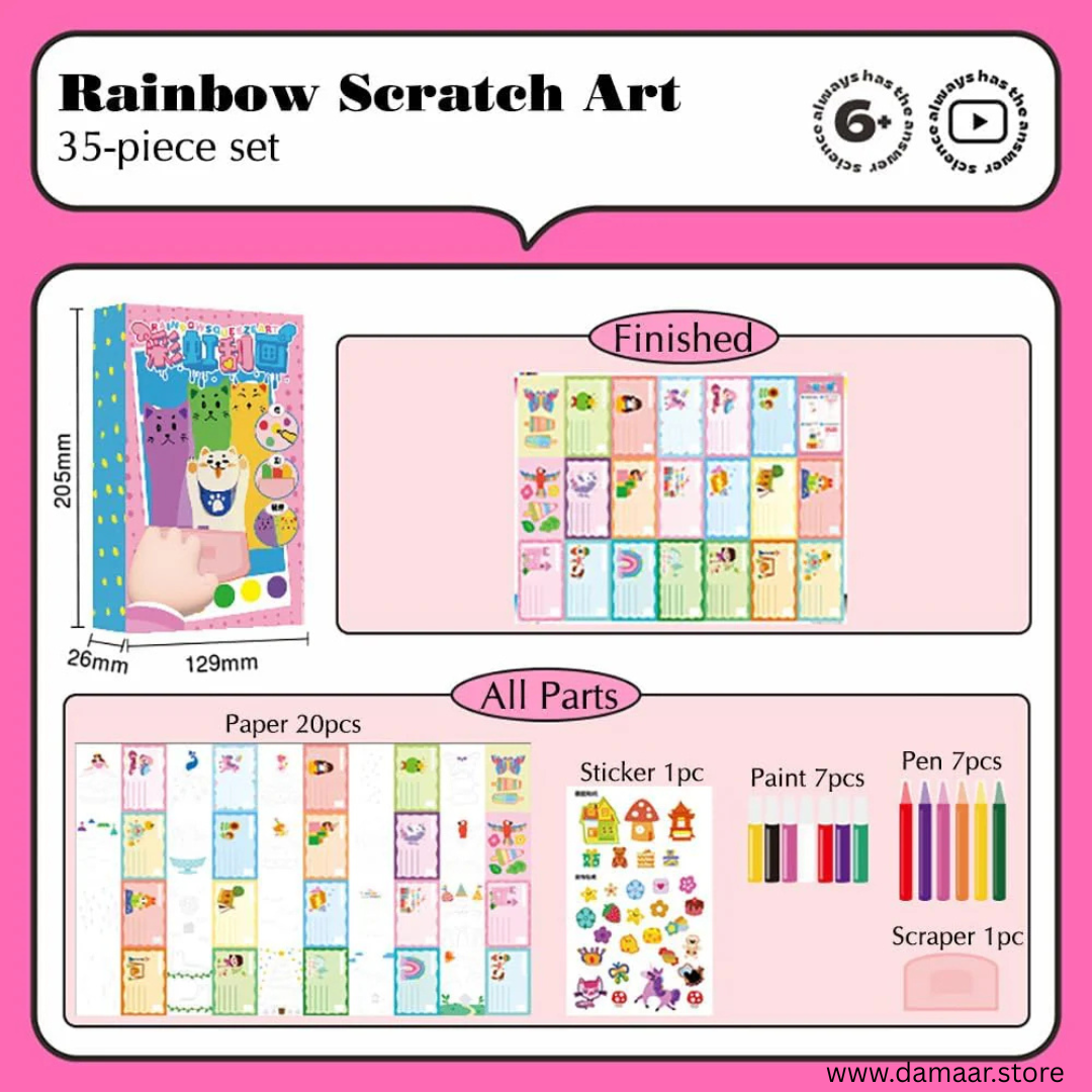 Rainbow Scratch Art Kit | All in One, Colourful Art | 35 Piece Craft Set | Young Artist & Kidsâ¨