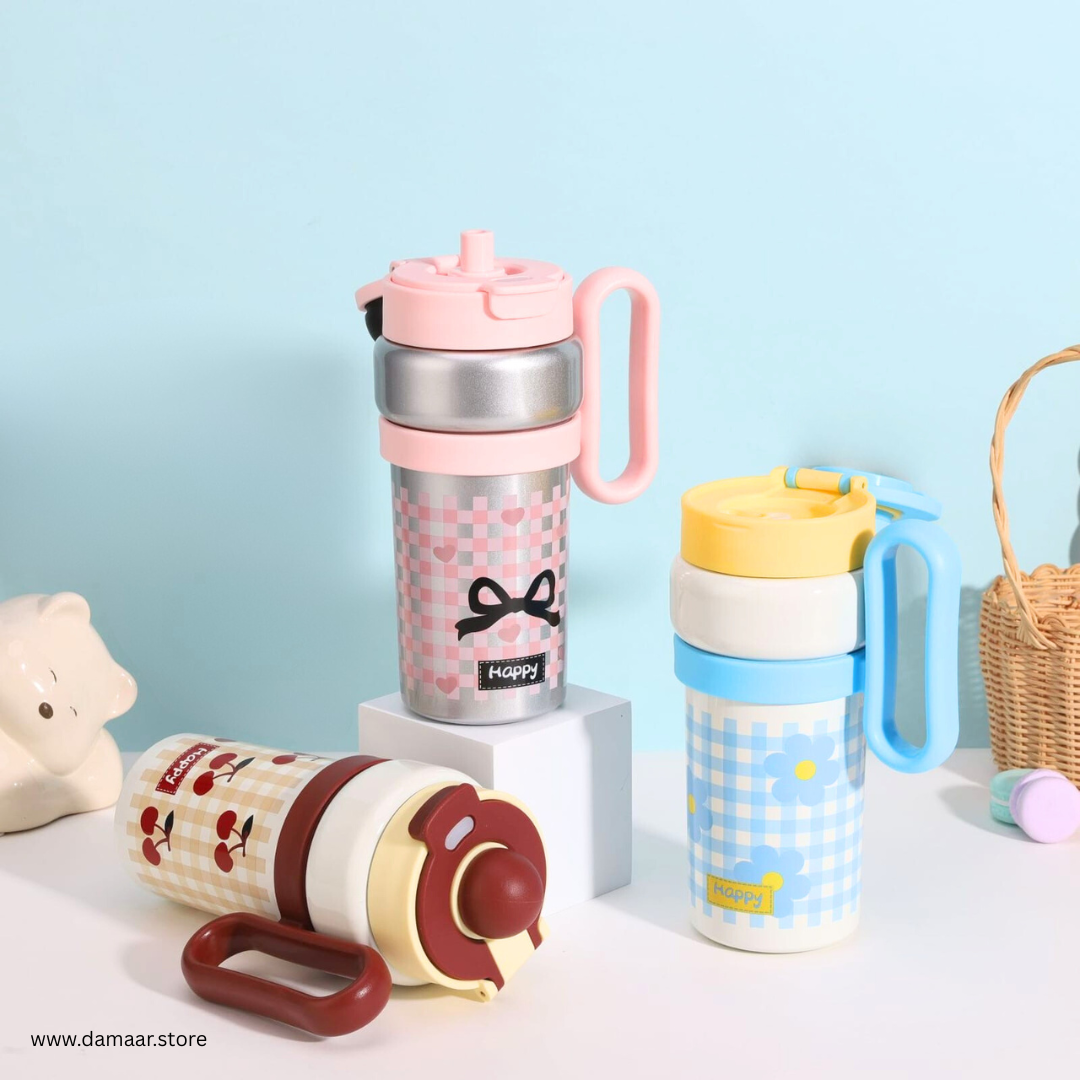Happy Tumbler | 900 ML Large Capacity | Premium Stainless Steel | Comfort Grip Handle | Leak Proof | Stylish