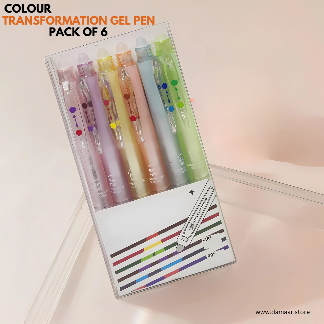 Colour Transformation Pen | Erasable Gel Pen | Pack of 6 Colours | Smooth Gel Pen