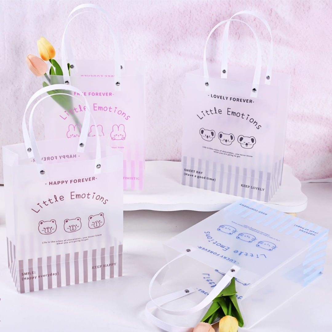 Happy Emotions Tote Gift Bag | Set of 4 Tote Gift Bags | Colourful | Clear PVC Bag | Premium Look