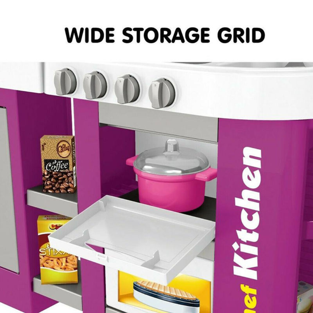 Little Chef Kitchen Play Set | With Light and Music | Wide Storage | Attractive Tableware | Kids Aged 3+