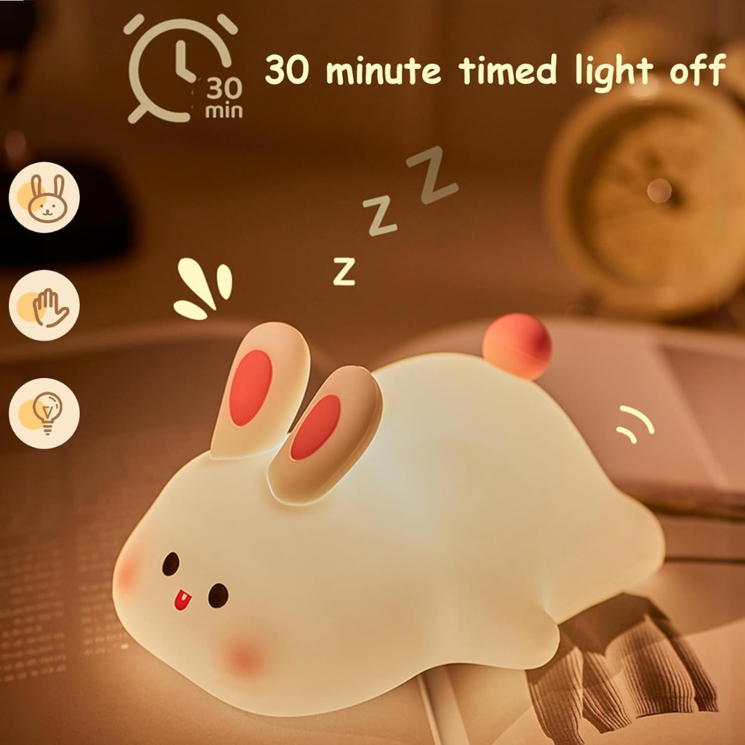 Bunny Rabbit Lamp | Soft Silicone | 3 Level Adjustable Brightness | Soft & Cuddly Feel | USB-C Rechargeable