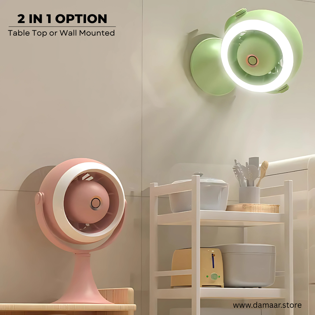 Turbomax Fan | USB Rechargeable | With Light | Three Speed Mode | Strong Wind | 360 Degree Rotate | Modern Design