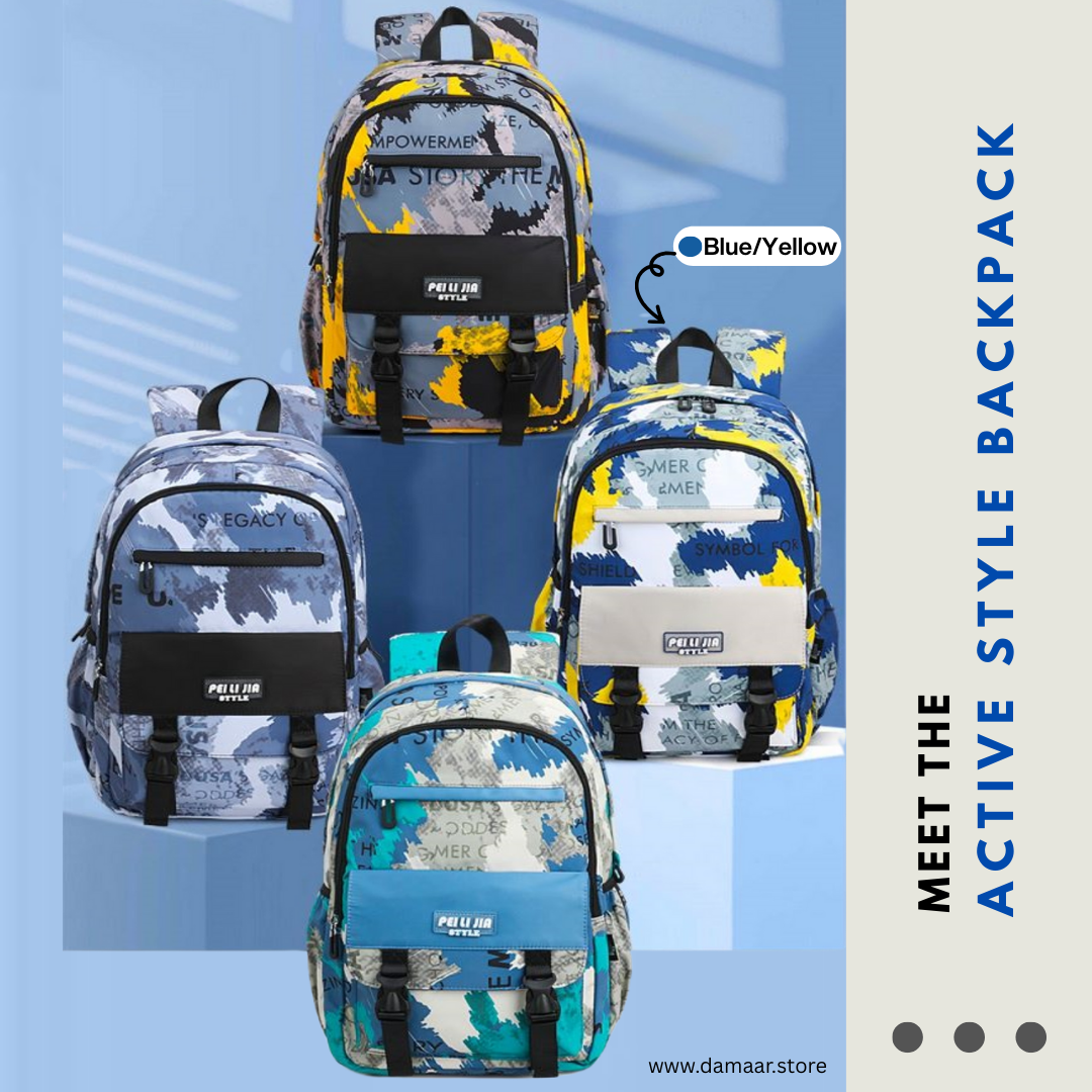 Active Style Backpack | Large Size | More Storage | Light weight | Multicolour | Ideal for aged 6+ and teenagers