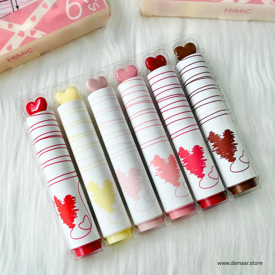Peachy Heart Highlighter | Extendable Cute Heart Shape | Pack of 6 Pastel Aesthetic Colours