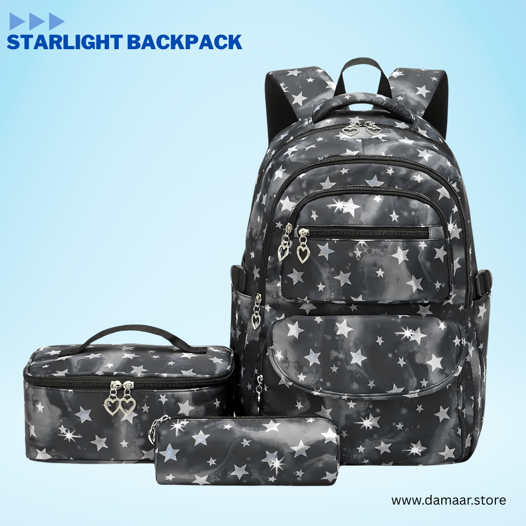 Starlight Backpack | School Bag | 3 pcs set with Thermal Lunch Bag & Pencil Pouch | Spacious