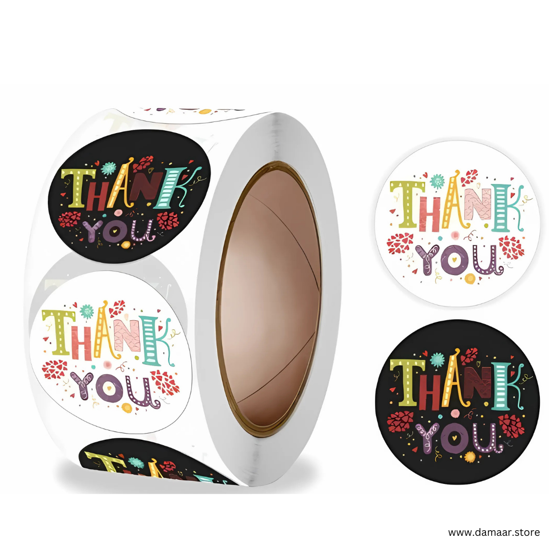 Thank You Sticker Roll | 500 Pcs in 1 Roll | Set of 2 Different Roll | Multi-Design | Decorative
