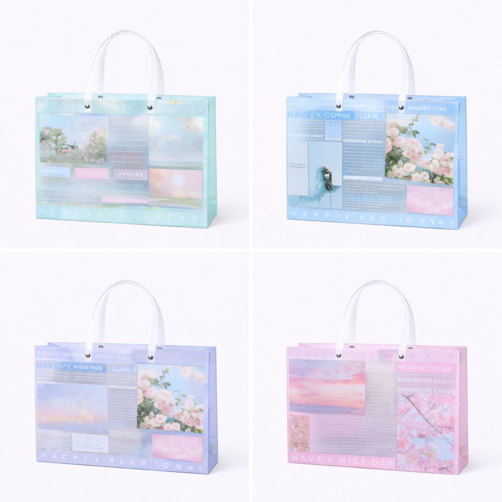 Romantic Tote Gift Bag | Set of 4 Tote Gift Bags | Colourful | Clear PVC Bag | Premium Look