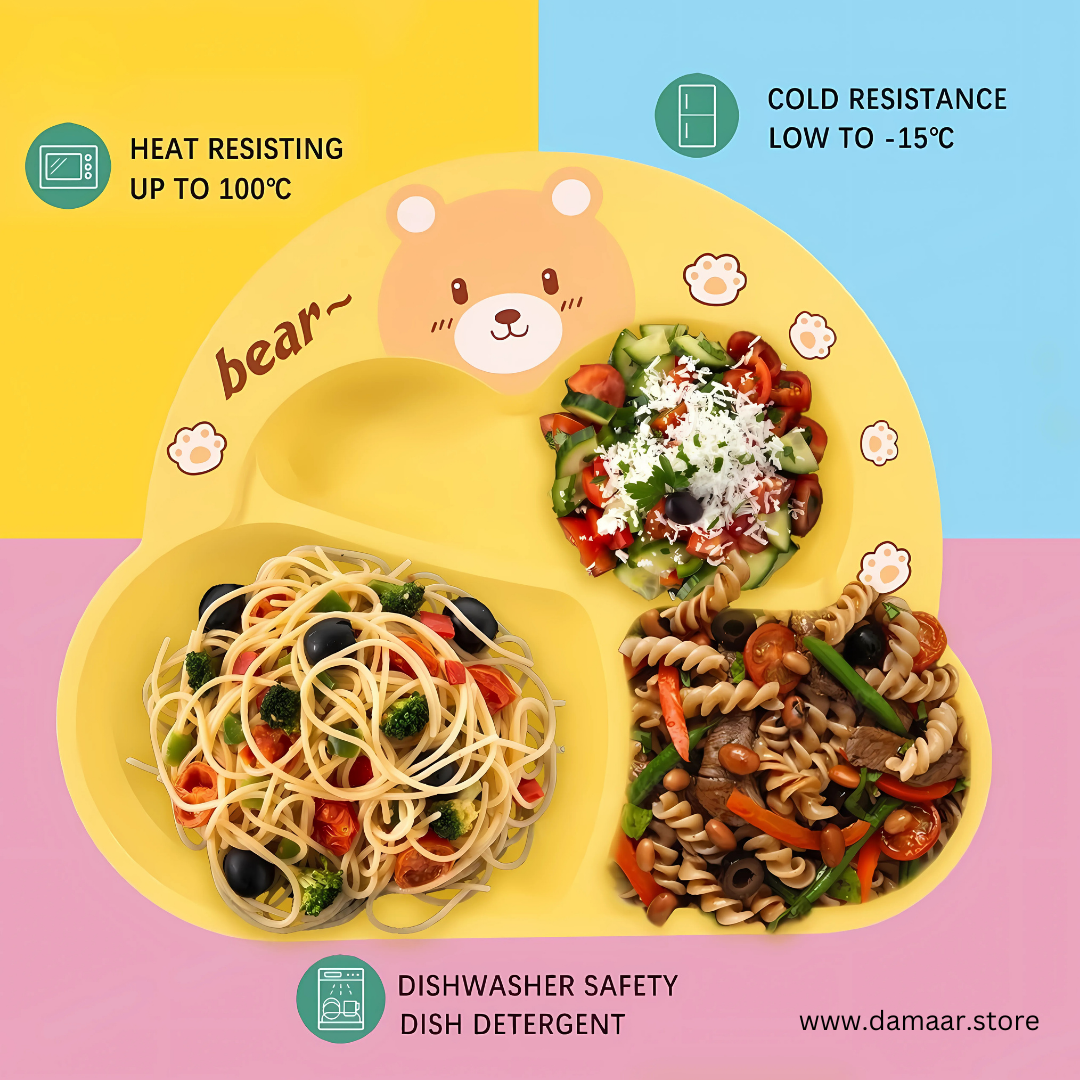 Bubu Bear Kids Plate | Bamboo Fiber Material | Anti-bacterial & Safe | Random Colour