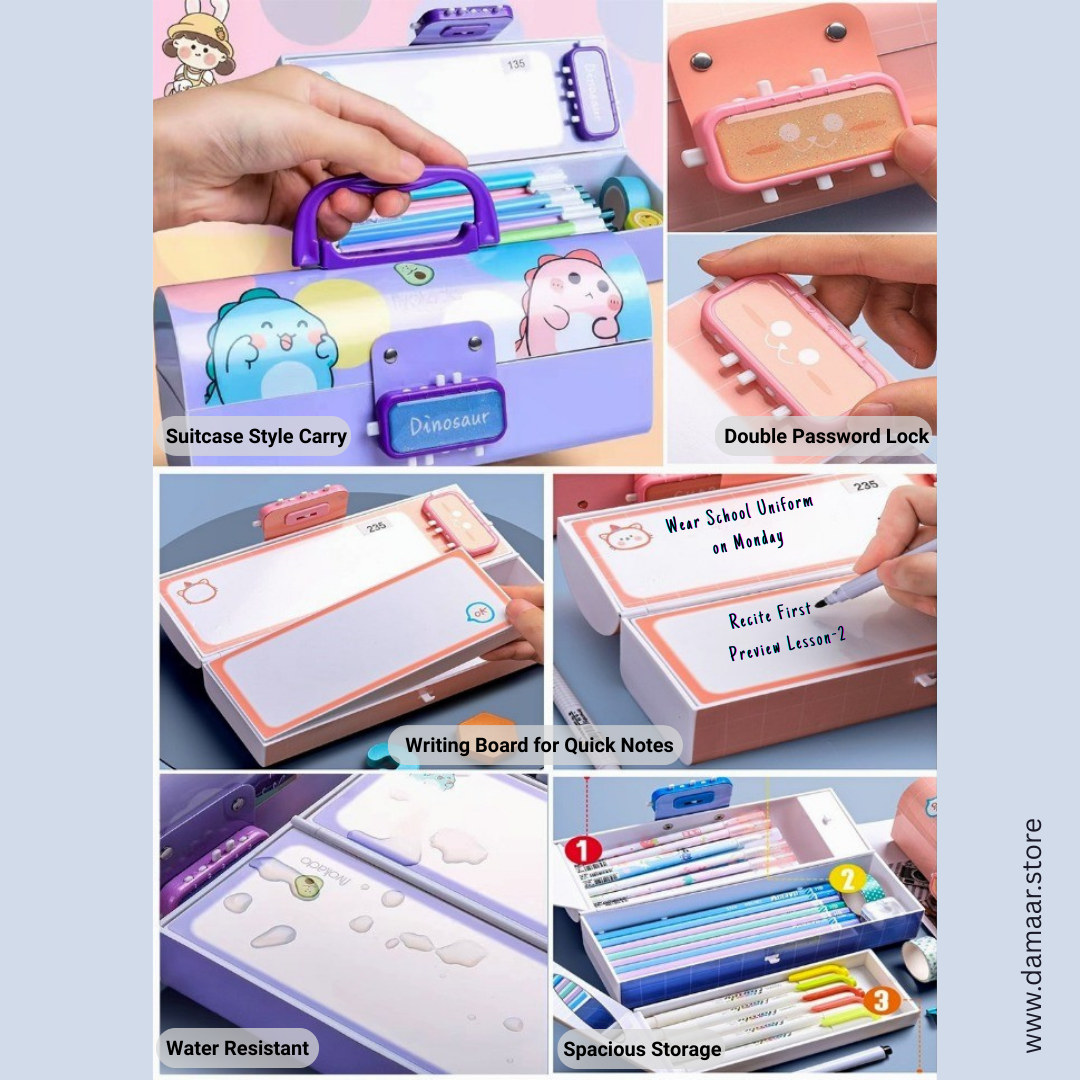 Suitcase Style Pencilcase | Safe - Double Password Lock | Spacious & Multifunctional | Age 6 & Above