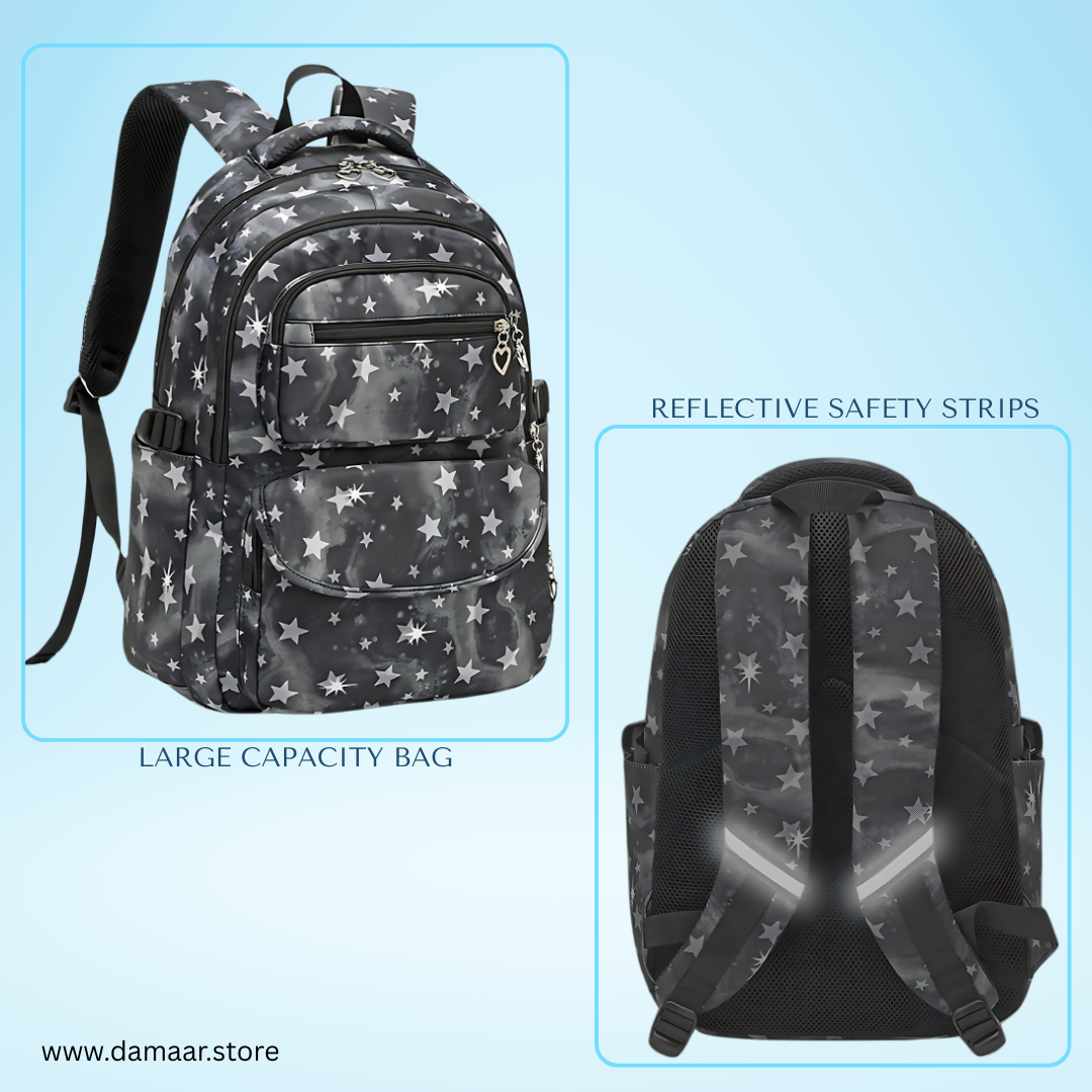 Starlight Backpack | School Bag | 3 pcs set with Thermal Lunch Bag & Pencil Pouch | Spacious