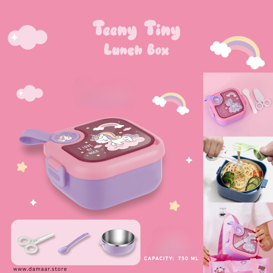 Teeny Tiny Lunch Box | Premium Stainless Steel | With Scissor and Spoon | Food Grade