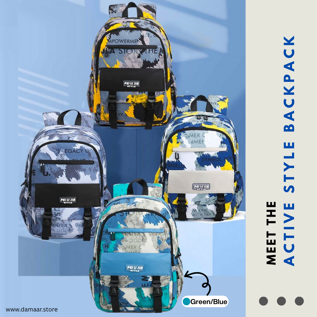 Active Style Backpack | Large Size | More Storage | Light weight | Multicolour | Ideal for aged 6+ and teenagers