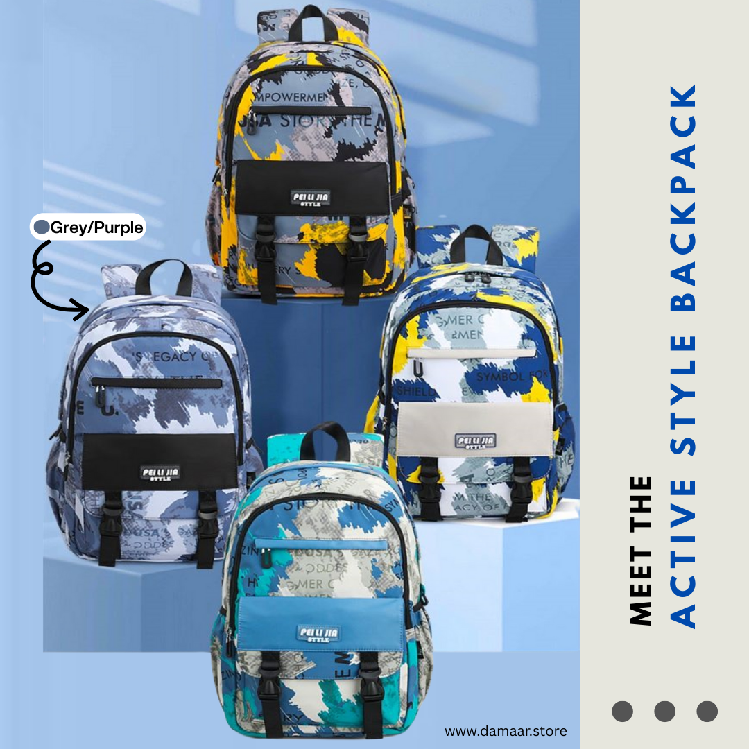 Active Style Backpack | Large Size | More Storage | Light weight | Multicolour | Ideal for aged 6+ and teenagers