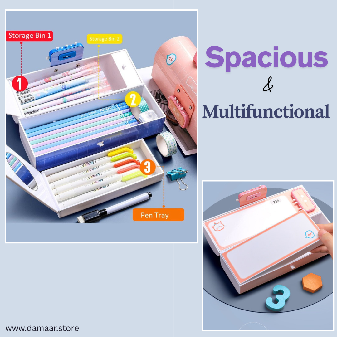 Suitcase Style Pencilcase | Safe - Double Password Lock | Spacious & Multifunctional | Age 6 & Above
