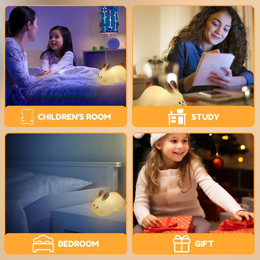 Bunny Rabbit Lamp | Soft Silicone | 3 Level Adjustable Brightness | Soft & Cuddly Feel | USB-C Rechargeable