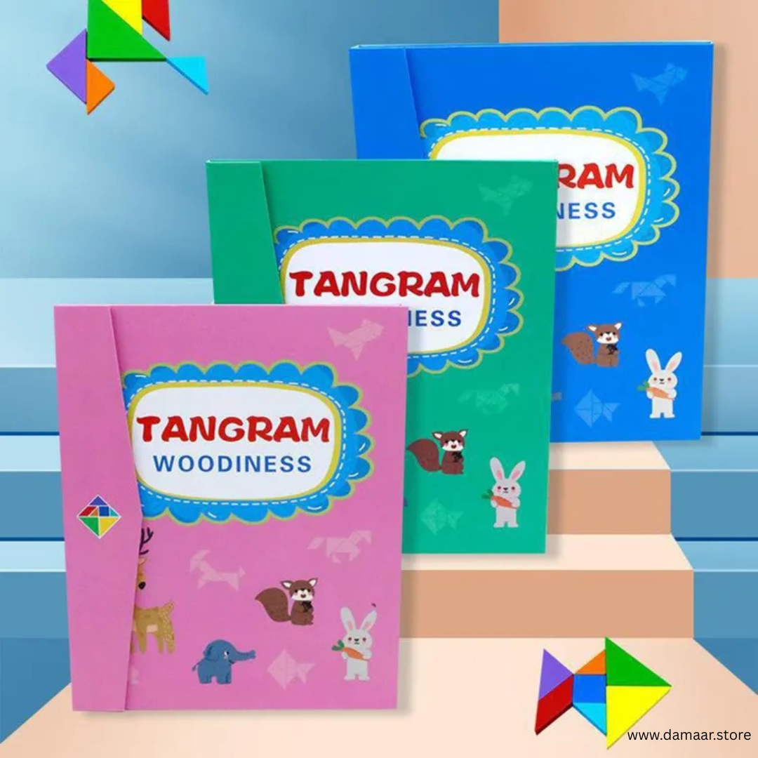 Magnetic Tangram Woodiness | Educational Puzzle | Brain Booster | Geometry Thinking | Child 3 years & Above | Random Colour