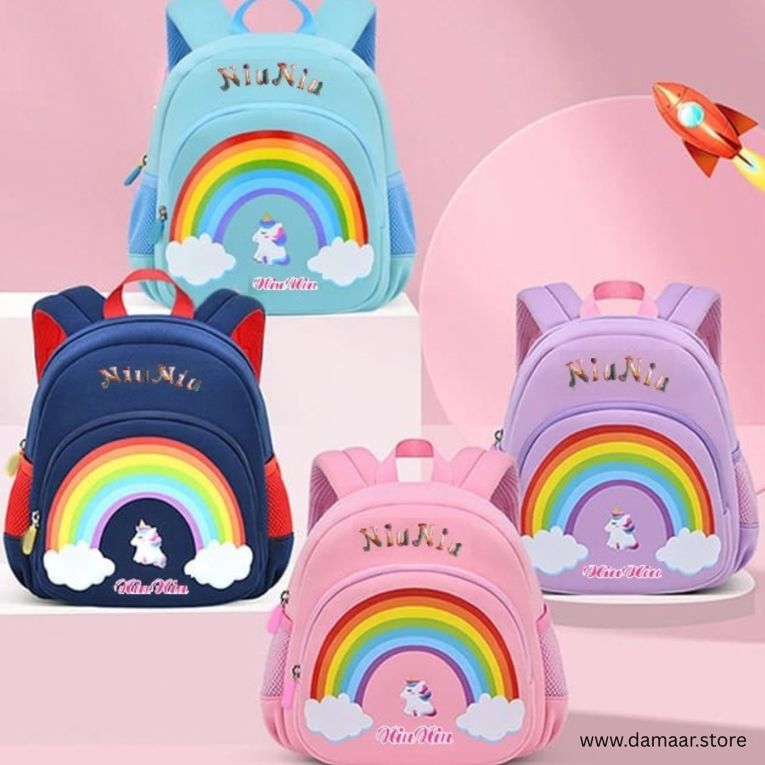 Cute Rainbow Backpack | Multistorage Capacity | Small Bag for kids 2-5 years | School Bag, Travel Bag