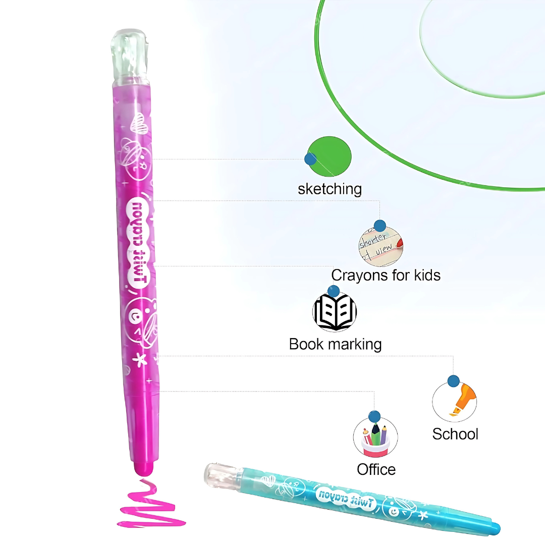 Twist Crayon Colours | Rotating Core | Bright colours | Complimentary Sketch Book
