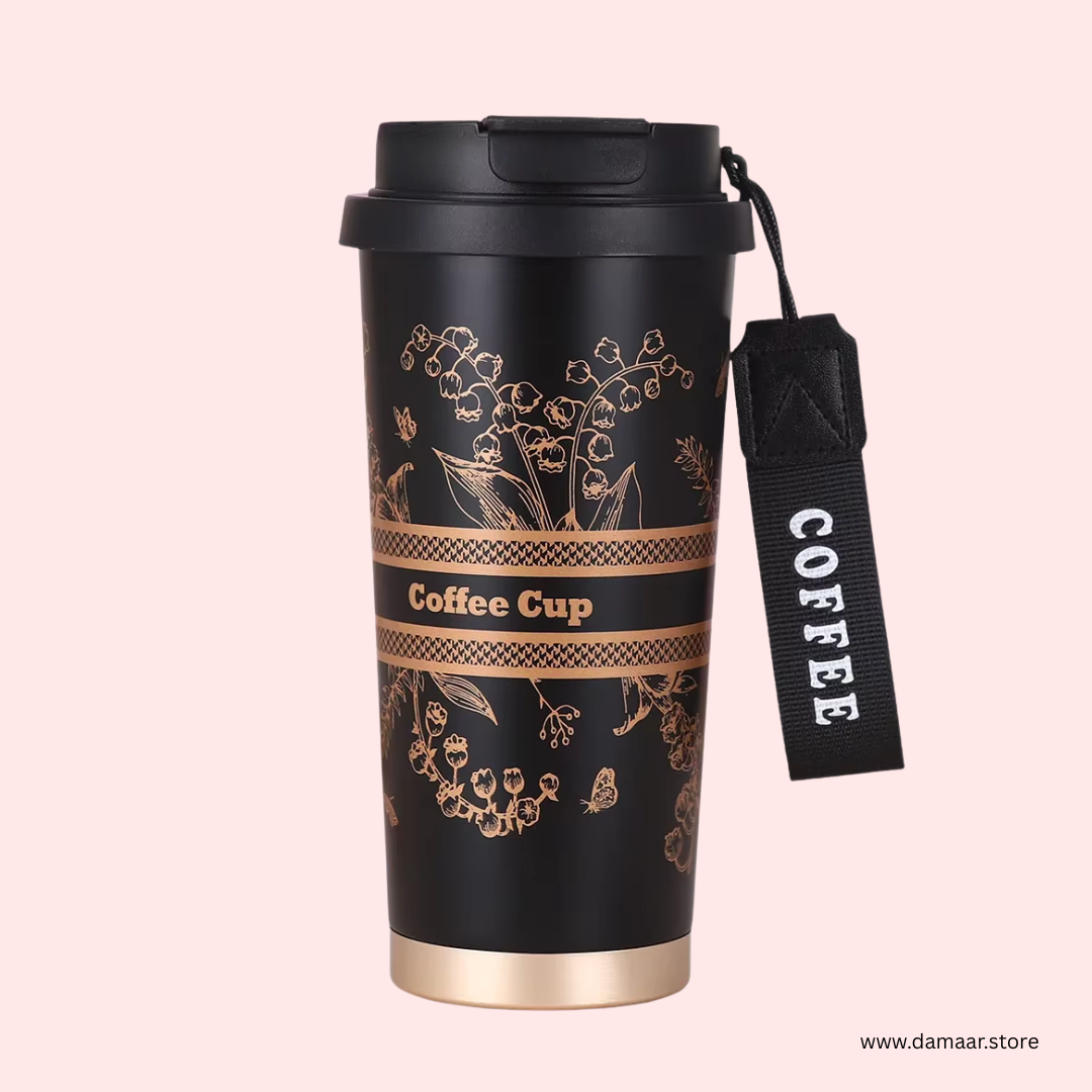 Elegant Coffee Cup | 3 Ways to Drink | 500 ML Capacity | Double Wall Stainless Steel | Leak Proof