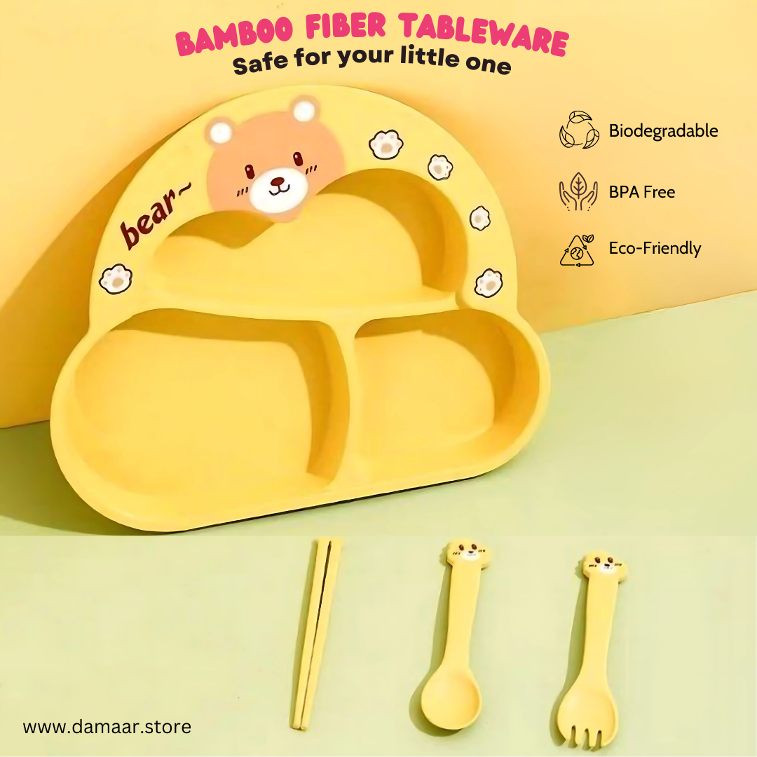 Bubu Bear Kids Plate | Bamboo Fiber Material | Anti-bacterial & Safe | Random Colour