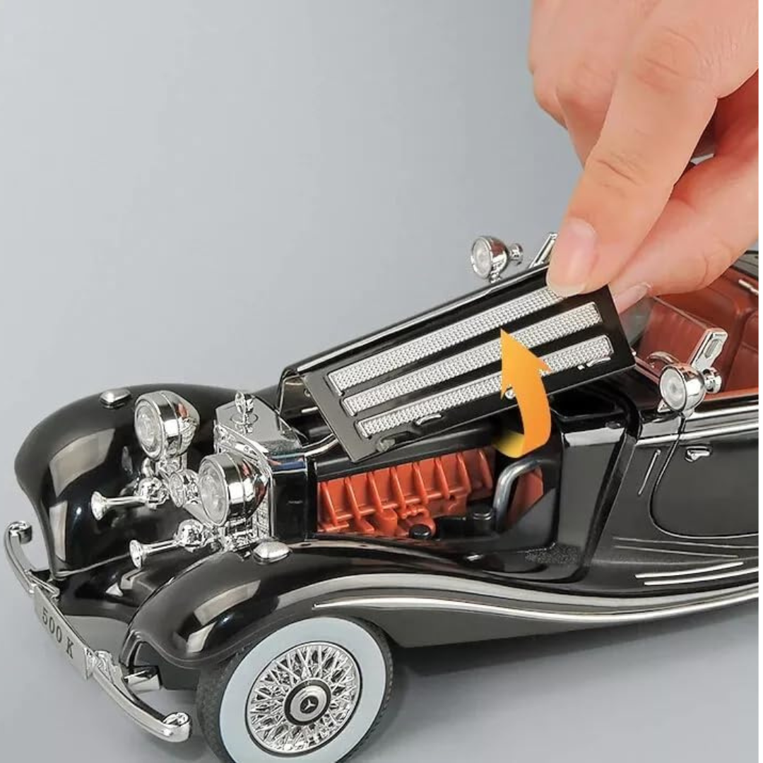Mercedes Benz 500k Vintage | 1:24 Large Size | Die Cast Metal Pull Back | Openable Doors | Lights and Music