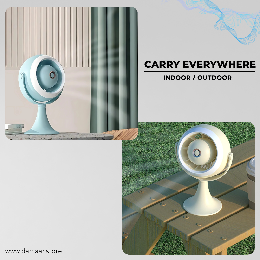 Turbomax Fan | USB Rechargeable | With Light | Three Speed Mode | Strong Wind | 360 Degree Rotate | Modern Design