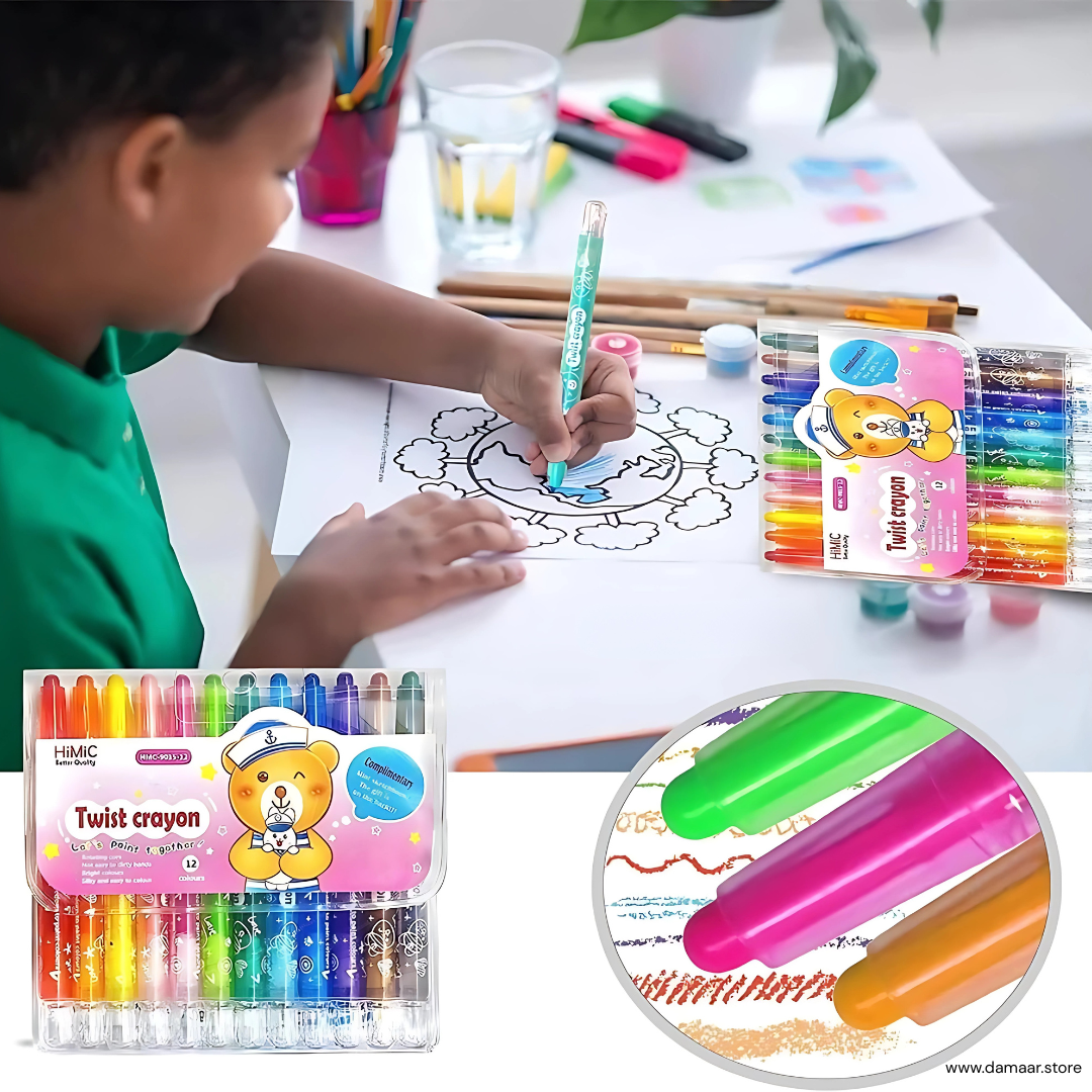 Twist Crayon Colours | Rotating Core | Bright colours | Complimentary Sketch Book