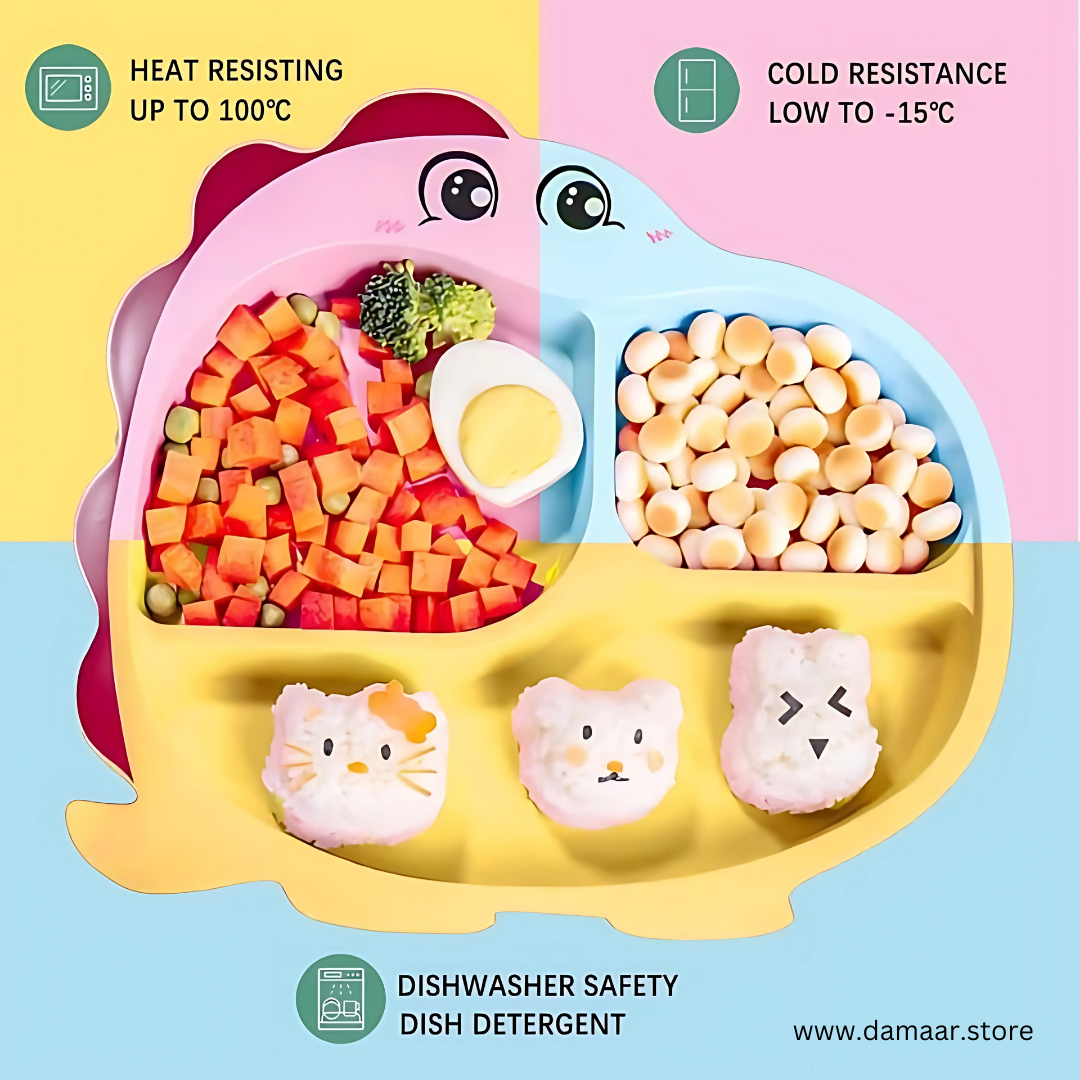 Dino Kids Plate | Bamboo Fiber Material | Anti-bacterial & Safe | Random Colour