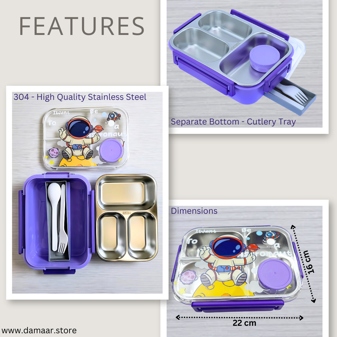 Triple Treat Lunch Box | High-Grade Stainless Steel Tiffin | Durable & Spacious | Leak Proof