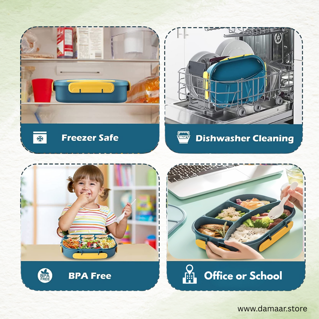 4 Compartment Lunch Box | Large Capacity 1800ML | Bento Box | Style and Design | Kids & Adult