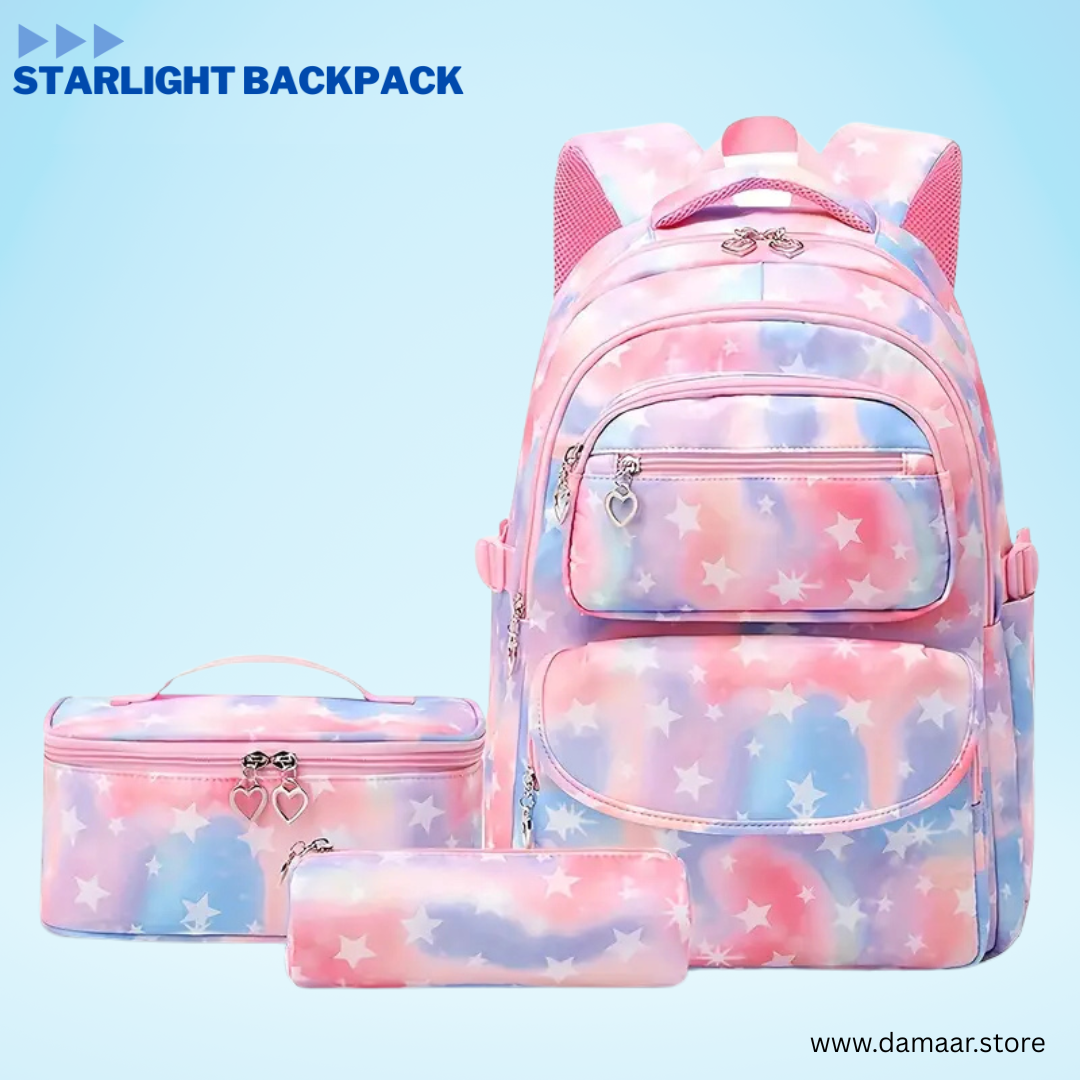 Starlight Backpack | School Bag | 3 pcs set with Thermal Lunch Bag & Pencil Pouch | Spacious