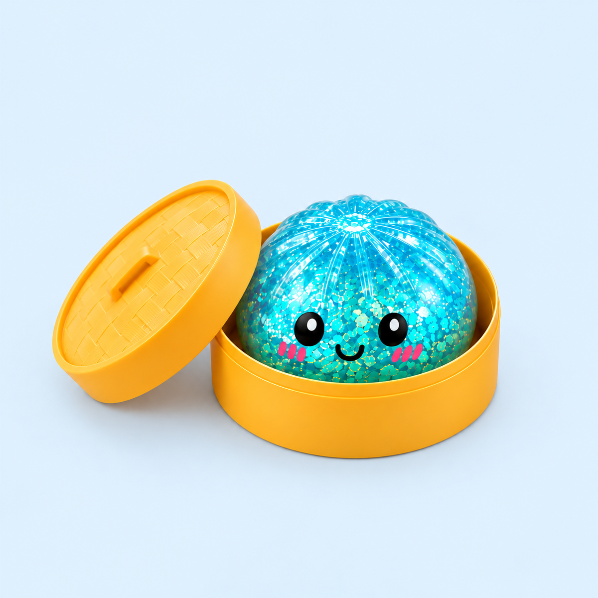 Glittery Dumpling Squishy Toy | with Steamer Basket Multicolour | Soft Squeeze Stress Relief Toy, Stretchable & Rebound