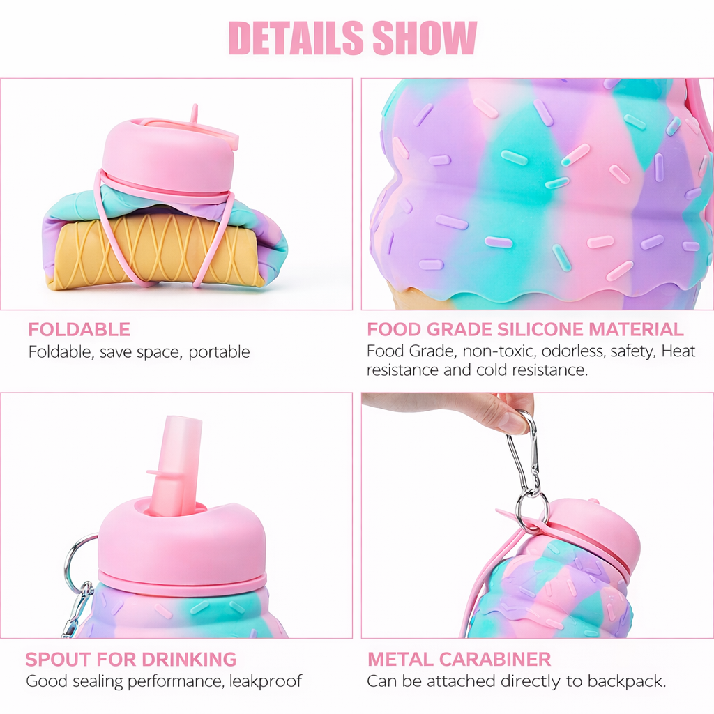 IceCream Dream Bottle | Collapsible Water Bottle | Food Grade Silicone | Ideal for School, Sports or Outdoor (Copy)