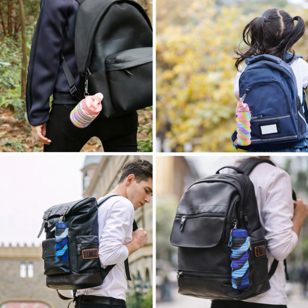 Multicolour Collapsible Water Bottle | 500 ML Capacity | Food Grade Silicone Bottle | Ideal for School, Sports or Outdoor