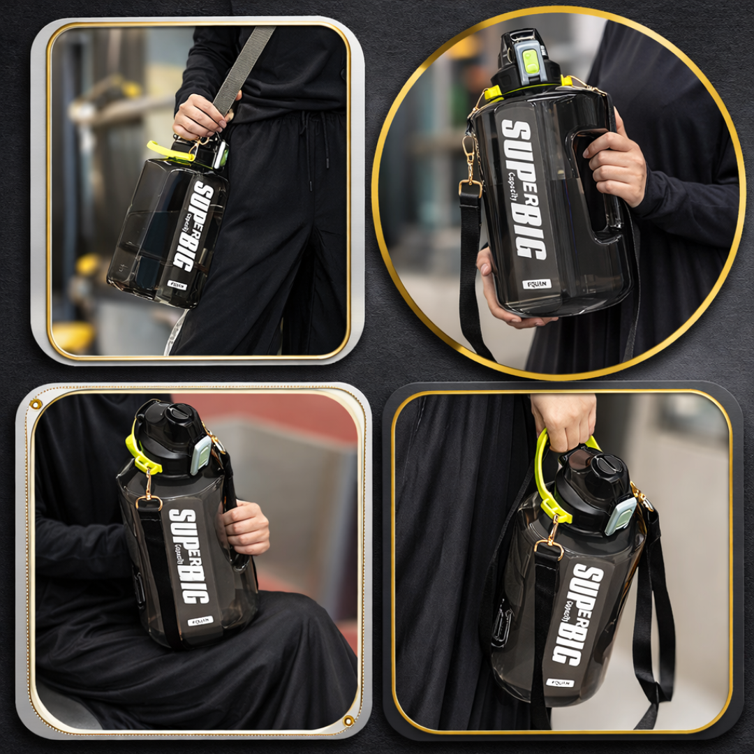 Super Big Water Bottle | 1500 ML or 2500 ML Capacity | 3 Stylish Ways to Carry | Ideal for Home, Long Travel Days, or Gym Sessions