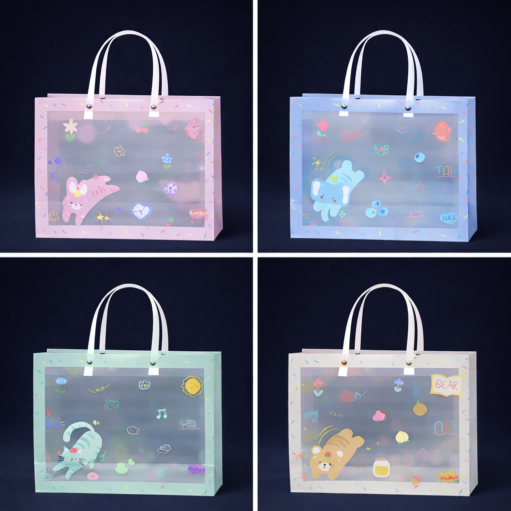 Cuddly Cuties Tote Gift Bag | Set of 4 Tote Gift Bags | Colourful | Clear PVC Bag | Premium Look