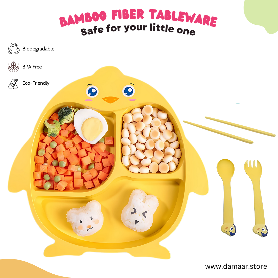 Pinggu Kids Plate | Bamboo Fiber Material | Anti-bacterial & Safe | Random Colour
