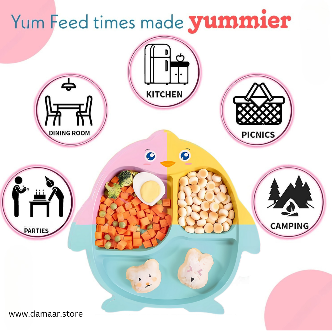 Pinggu Kids Plate | Bamboo Fiber Material | Anti-bacterial & Safe | Random Colour