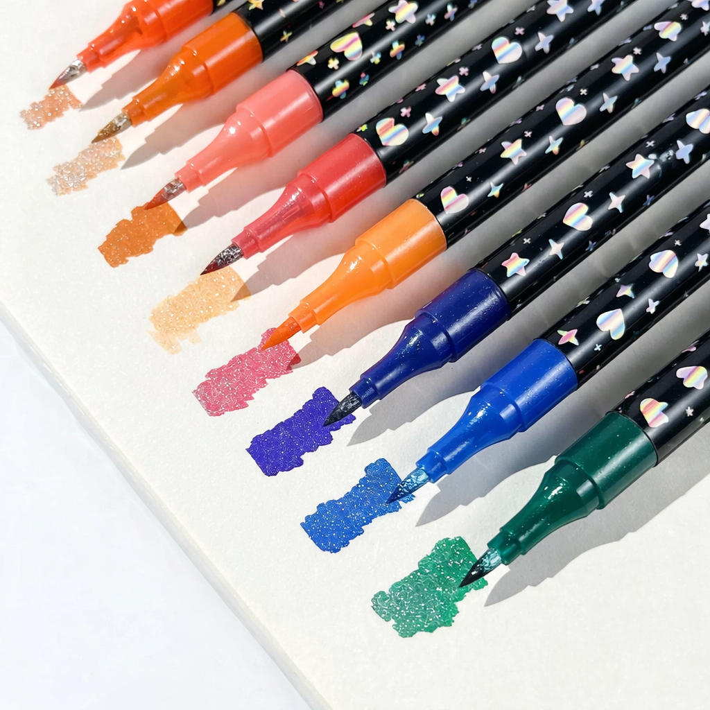 Glitter Dual Tip Marker Pen | Very Shiny and Stunning | Rich Colour | Available in 24 and 48 Colours | Art and Craft