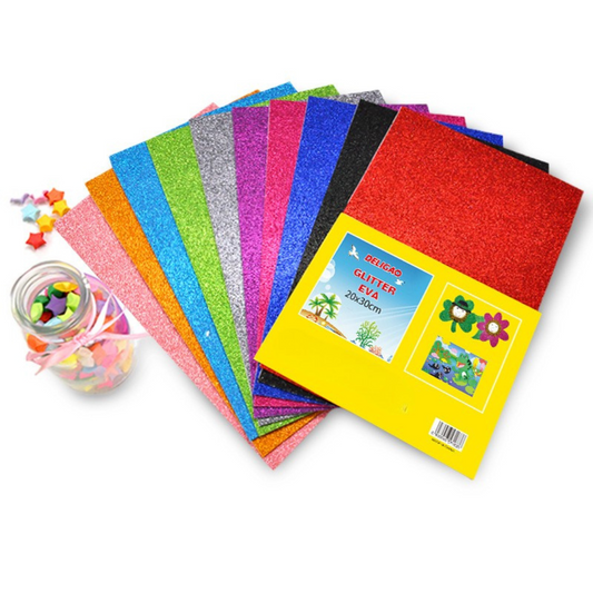 Dazzling Glitter Sheets | Self Adhesive sheets | Pack of 10 Colours | Easy to Cut and Shape | A4 Size
